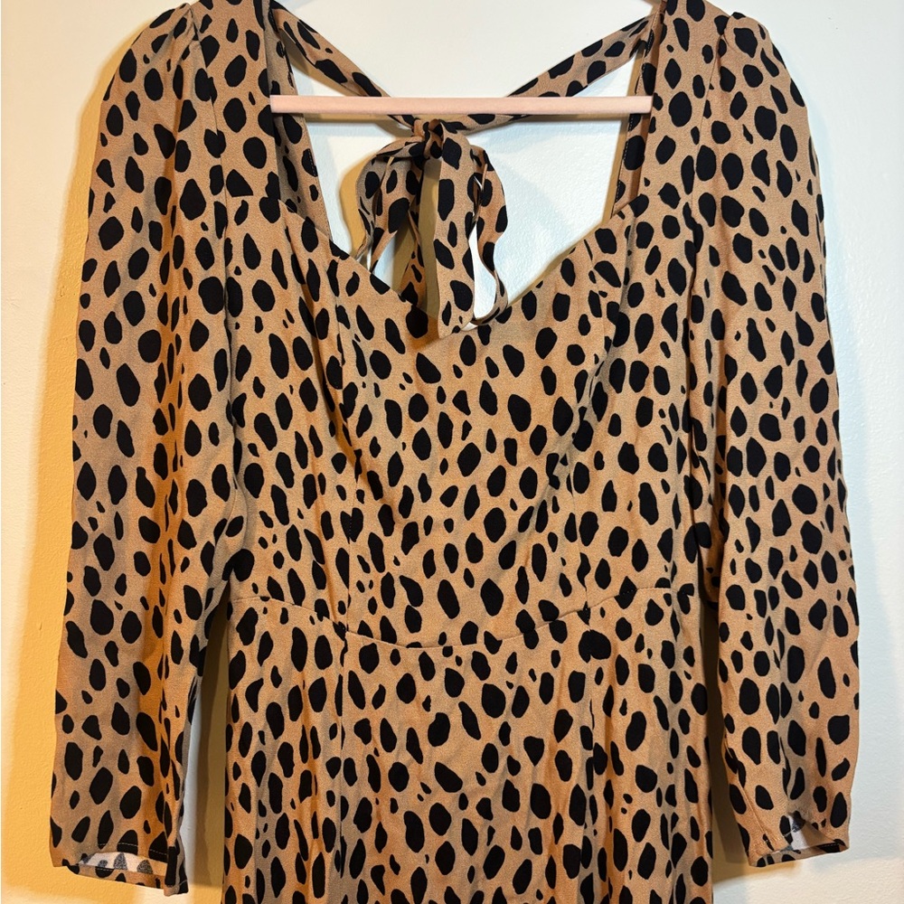 Reformation Mara Midi Dress 6 Brown Leopard Print Slit Square Neck - Picture 8 of 10
